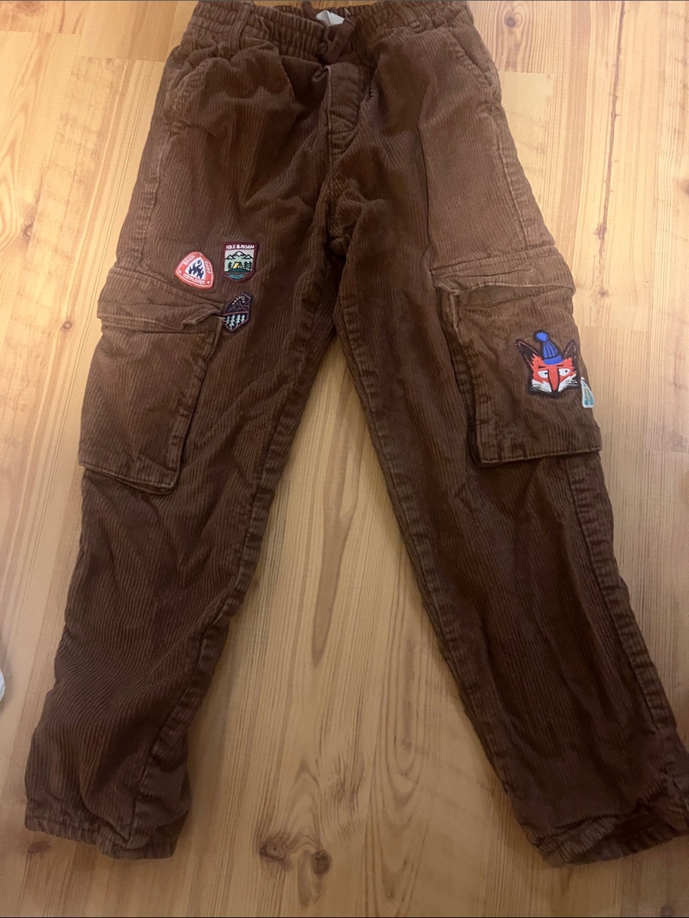 H&M Brown Corduroy Cargo Pants with Fox Patch